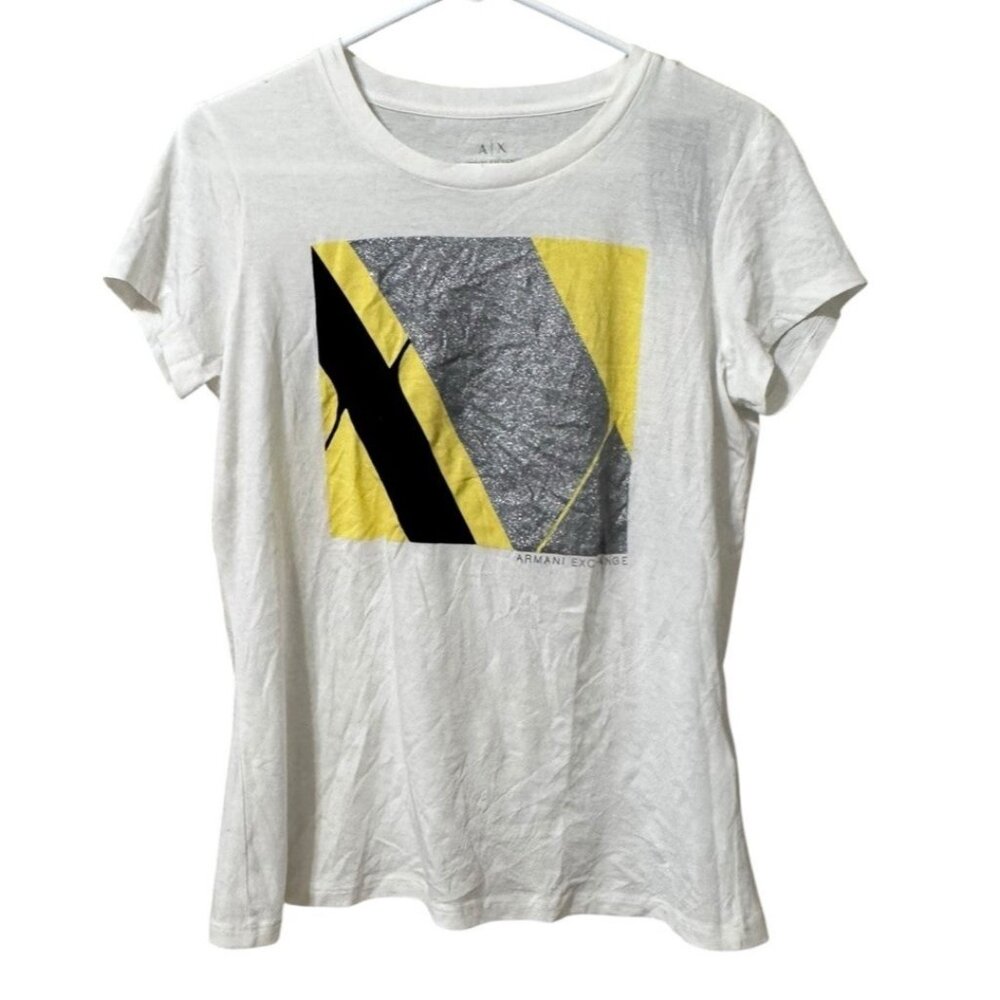 Armani Exchange AX Shirt Women Size Large Cotton Short Sleeve Graphic Print‎ NWT